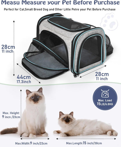 Siivton Cat Carrier,4 Sided Expandable Pet Carrier for Travel,Collapsible Soft-Sided Carriers with Removable Fleece Pad and Shoulder Straps,Airline Approved(17.5"x 11"x 11") - PuriLite