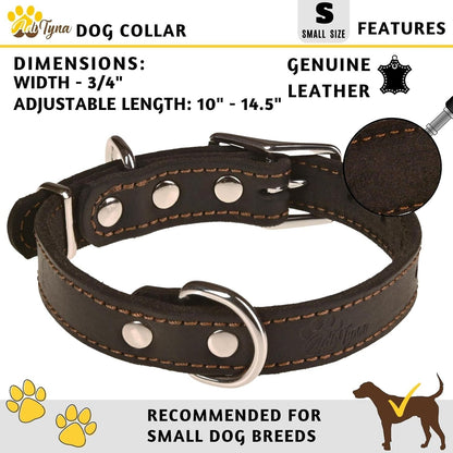 ADITYNA Heavy-Duty Leather Dog Collar for Medium Dogs - Soft and Strong, 100% Genuine Leather - Collier Pour Chien (Medium: Fit 13" - 20" Neck, Brown) - PuriLite