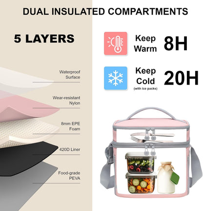 EVERFUN Cooler Bag Insulated Beach Cooler Lunch Bag Box for Men Women Dual Compartments Collapsible Waterproof Leak-Proof for Travel Work Picnic - PuriLite