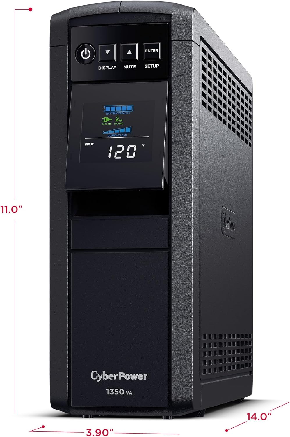 CyberPower CP1500PFCLCD PFC Sinewave UPS System, 1500VA/1000W, 12 Outlets, AVR, Mini Tower, Black - PuriLite
