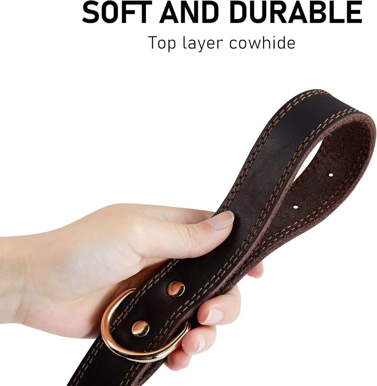 DAIHAQIKO Leather Dog Collar, Heavy Duty Wide Dog Collar for Small,Medium,Large and Extra Large Dogs (M: 1" Wide for 15.2"-19.2" Neck, Dual Stitch - Brown) - PuriLite