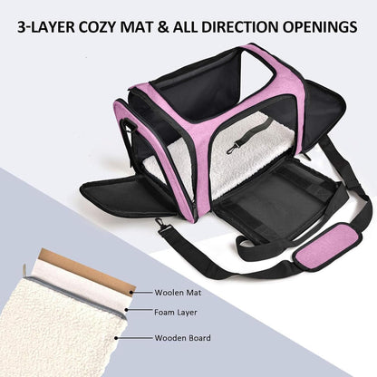 SFBAIHEN Cat Carriers Dog Carrier Pet Carrier for Small Medium Cats Dogs Puppies up to 15 Lbs, TSA Airline Approved Small Dog Carrier Soft Sided, Collapsible Waterproof Travel Puppy Carrier (Pink) - PuriLite