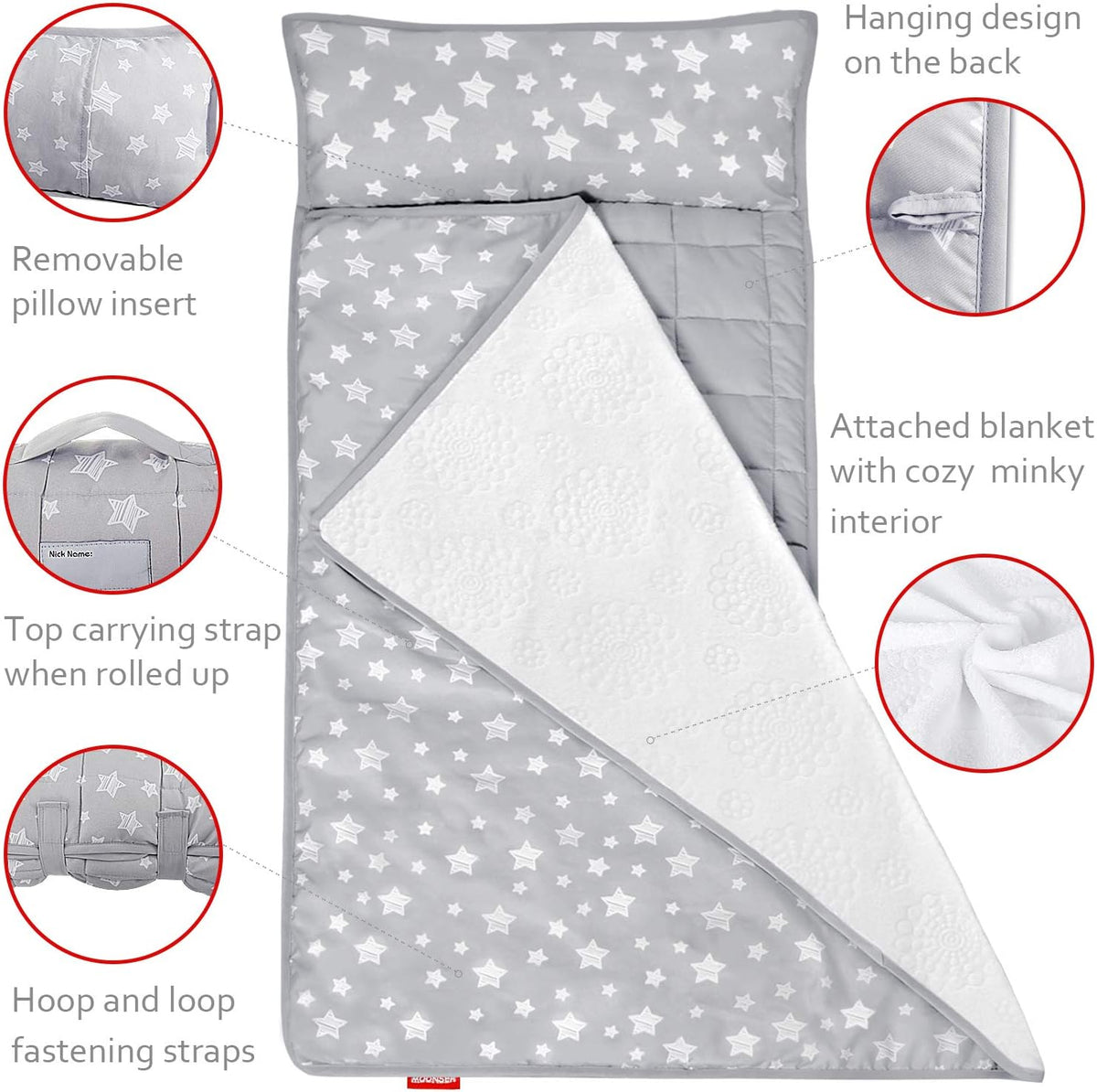 Toddler Nap Mat with Pillow and Fleece Minky Blanket, Kids Sleeping Bag Lightweight and Soft Perfect for Kids Preschool, Daycare, Travel Sleeping Bag Boys and Girls, Fit Standard Cot - PuriLite