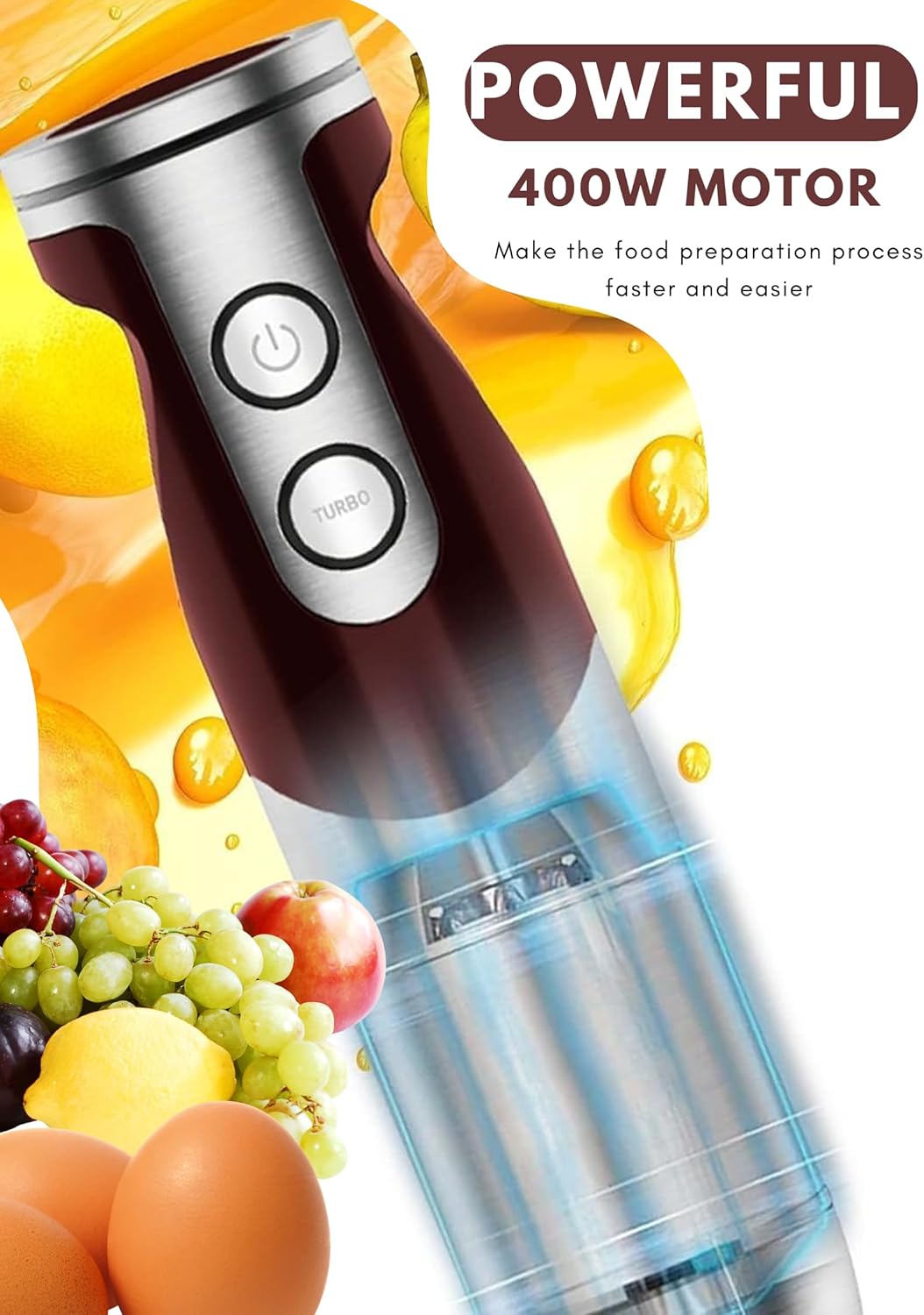 MEGAWISE new Hand Blender Series Only one Hand Blender,no attachments,12-Speed,Includes Powerful Blender Stick- Easy to Clean and Perfect for Smoothies, and More (Black) - PuriLite