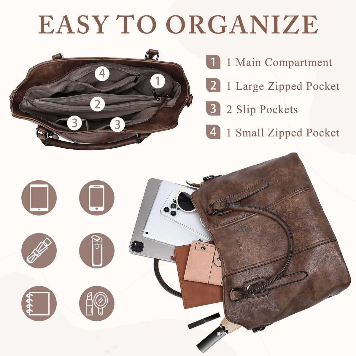 Hobo Bags for Women,VASCHY Vegan Leather Handbag Purse Top Handle Satchel Boho Shoulder Bag with Crossbody Guitar Strap - PuriLite