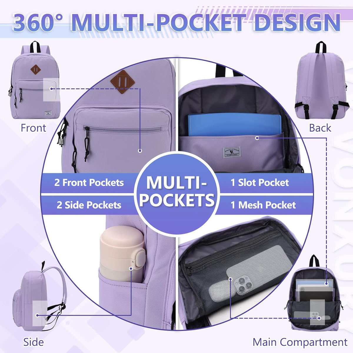 School Backpack for Kids,Lightweight Water Resistant Work Travel Backpack for Women Men Teens VONXURY - PuriLite