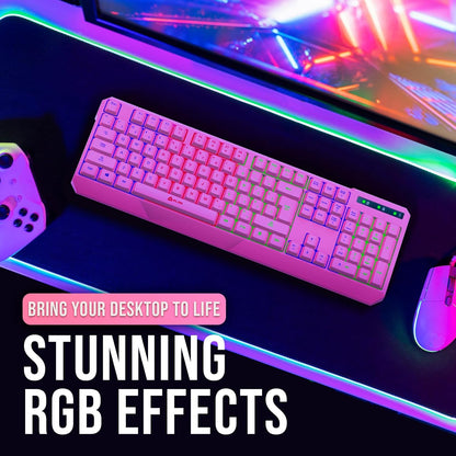 KLIM  Chroma Wireless Gaming Keyboard RGB New - Long-Lasting Rechargeable Battery - Quick and Quiet Typing - Water Resistant Backlit Wireless Keyboard for PC PS5 PS4 Mac - Black - PuriLite