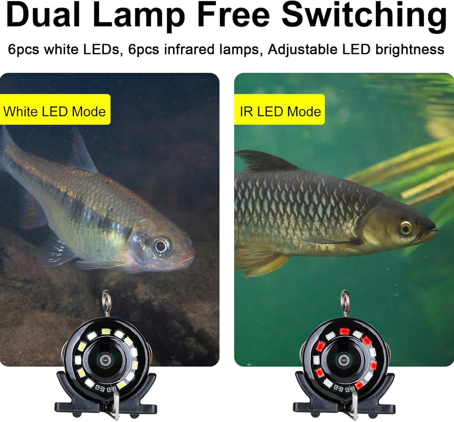 Underwater Fishing Camera for Rod, 5 Inch LCD Monitor with 1080P Portable Fish Finder, Adjustable LED White Light, 15M Cable Aluminum IP68 Camera for Ice Lake Sea Boat Kayak Fishing - PuriLite