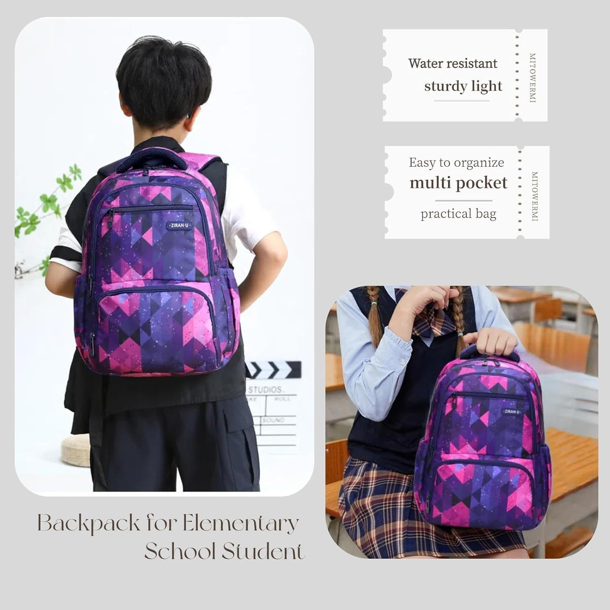 Kids Backpack for Boys Girls Nylon Elementary School Bags Durable Children Bookbags Casual Travel Back Pack - PuriLite