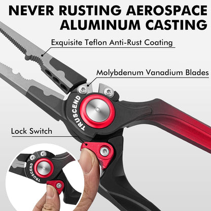 TRUSCEND Lockable Handy Fishing Pliers with Innovative Ergonomic Handle, Saltwater Corrosion Resistant Teflon Coated Fishing Tool, Multi-Function Fishing Gear with Mo-V Cutter, Amazing Fishing Gift - PuriLite