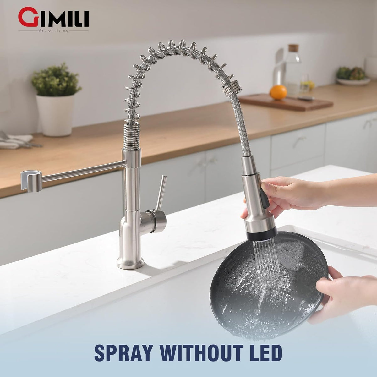 GIMILI Matte Black Kitchen Faucet with LED Light,Single Hole Spring Kitchen Sink Faucet with Pull Down Sprayer - PuriLite