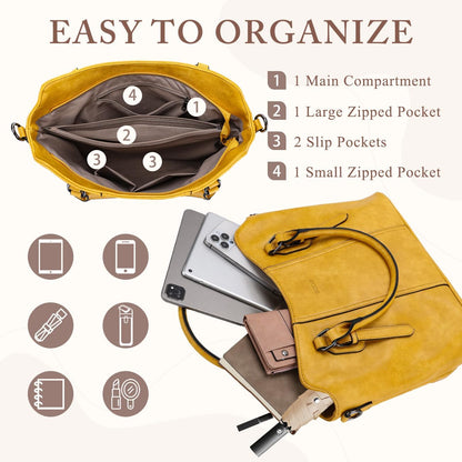 Hobo Bags for Women,VASCHY Vegan Leather Handbag Purse Top Handle Satchel Boho Shoulder Bag with Crossbody Guitar Strap - PuriLite