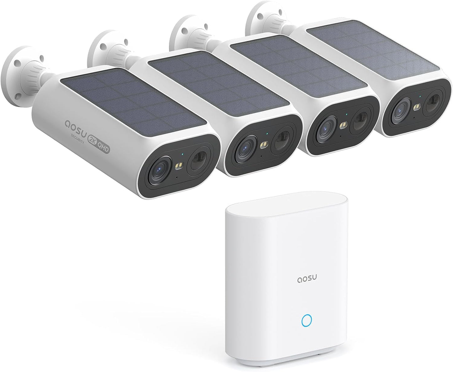 AOSU Solar Security Cameras Wireless Outdoor, 4 Cam-Kit, No Monthly Fees, Local Storage, Home Security Cameras System with Integrated Solar Panel, Easy Setup, 2K Color Night Vision, 5G & 2.4G WiFi - PuriLite