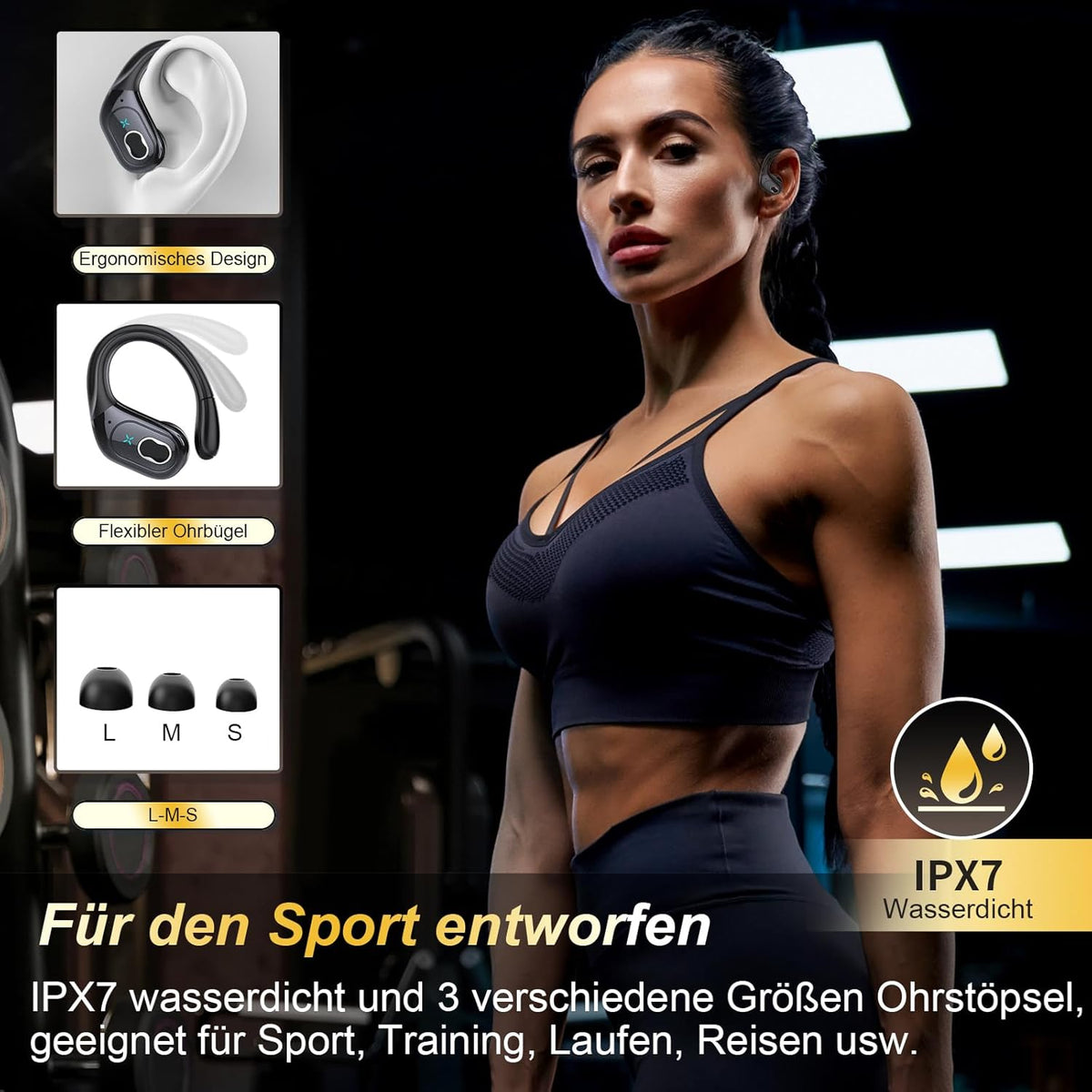 STECEi Wireless Earbuds 75hrs Bluetooth 5.4 Headphone Sport, Bluetooth Earbuds HiFi Stereo Over Ear Bud with Earhooks, ENC Noise Cancelling Mic, IP7 Waterproof Wireless Earphone for Workout/Running - PuriLite