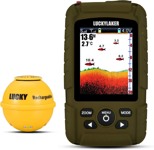 LUCKY Portable Sonar Fish Finder Boat Depth Fishing Fish Finders Waterproof Handheld Wireless Fishing Finder Kayak Transducer Depth Finders for Ice Fishing Sea - PuriLite