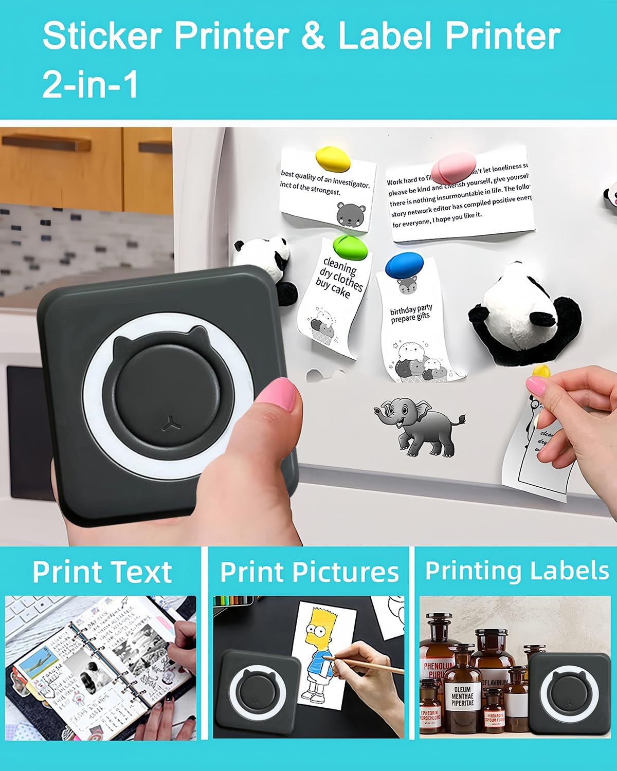 Label Maker - Mini Portable Sticker Printer with 13 Rolls Self-Adhesive Thermal Papers, Labeller Machine for Home Office Study Business Texts Journal, Blue - PuriLite