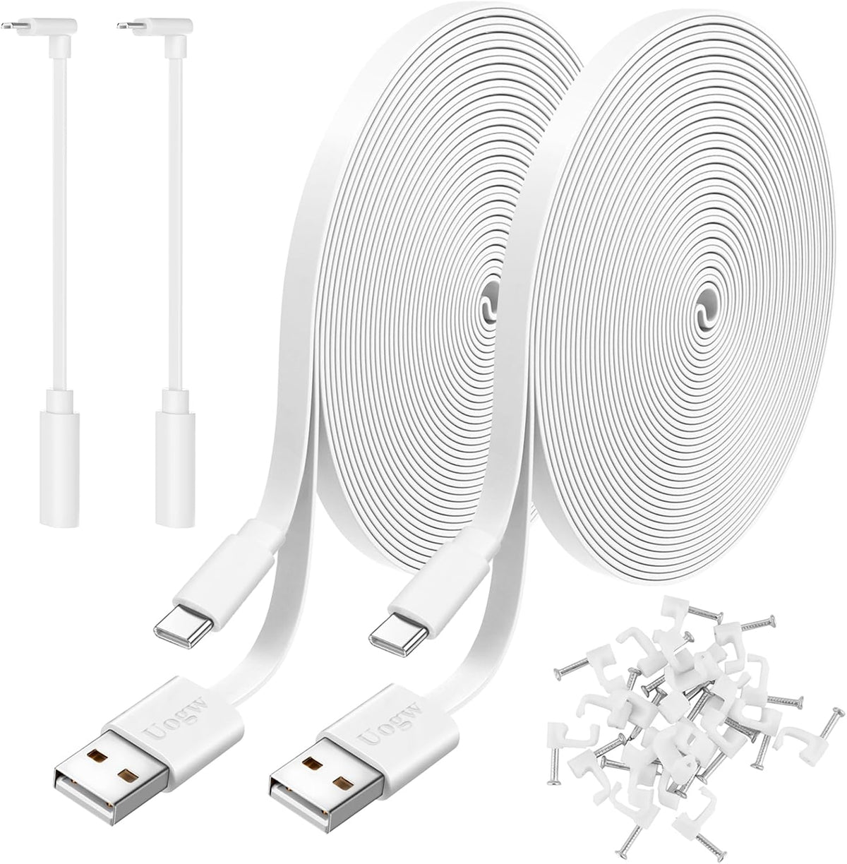 Uogw 2-Pack 20FT USB to Micro USB Power Extension Cable | Charging & Data Sync | Compatible with Security Cameras & Controllers | White