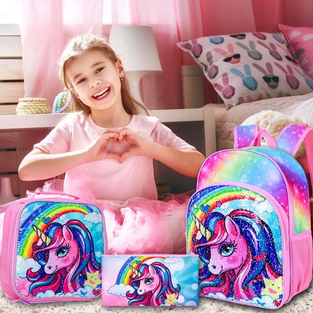 3pcs Backpack for Boys and Girls, 16” Kids Kindergarten Bookbag with Lunch Box, Cute Elementary Backpacks for Boy Girl - PuriLite