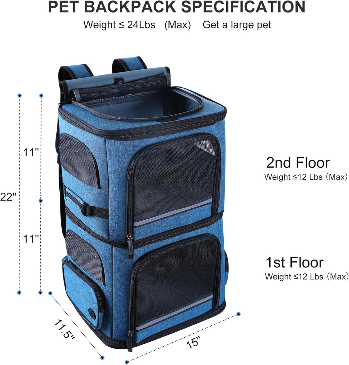 Double Cat Carrier for 2 Cats,Dog Backpack Carrier for Medium Dogs,Double Compartment Pet Carrier Backpack for Dual Pets,for Outdoor Traveling/Stroll and Picnic - PuriLite
