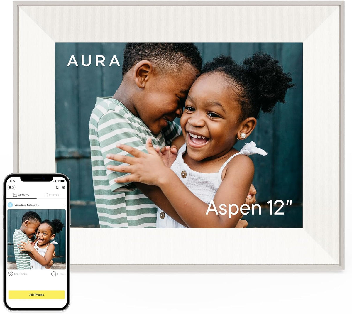 Aura Aspen 12" Digital Photo Frame - Black with Paper Mat - PuriLite