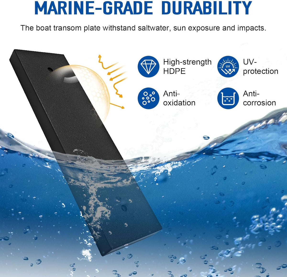 Transducer Mounting Board, Boat Transom Mounting Plate for Fish Finders & Transducers, 12" X 3.5" X 3/4", Transducer Mount Block Hardware Kit, Universal, Marine-Grade, Black, 1 Pack - PuriLite