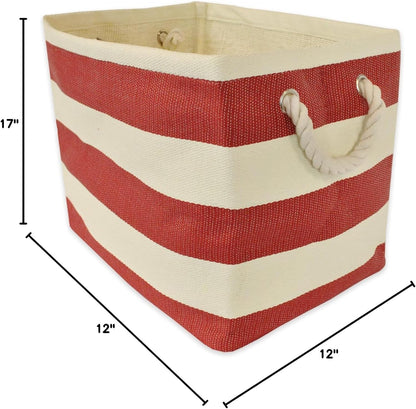 DII Storage Basket or Bin, Collapsible & Convenient Storage Solution for Office, Bedroom, Closet, Toys, Laundry (Large) - Pink Rugby Stripe - PuriLite