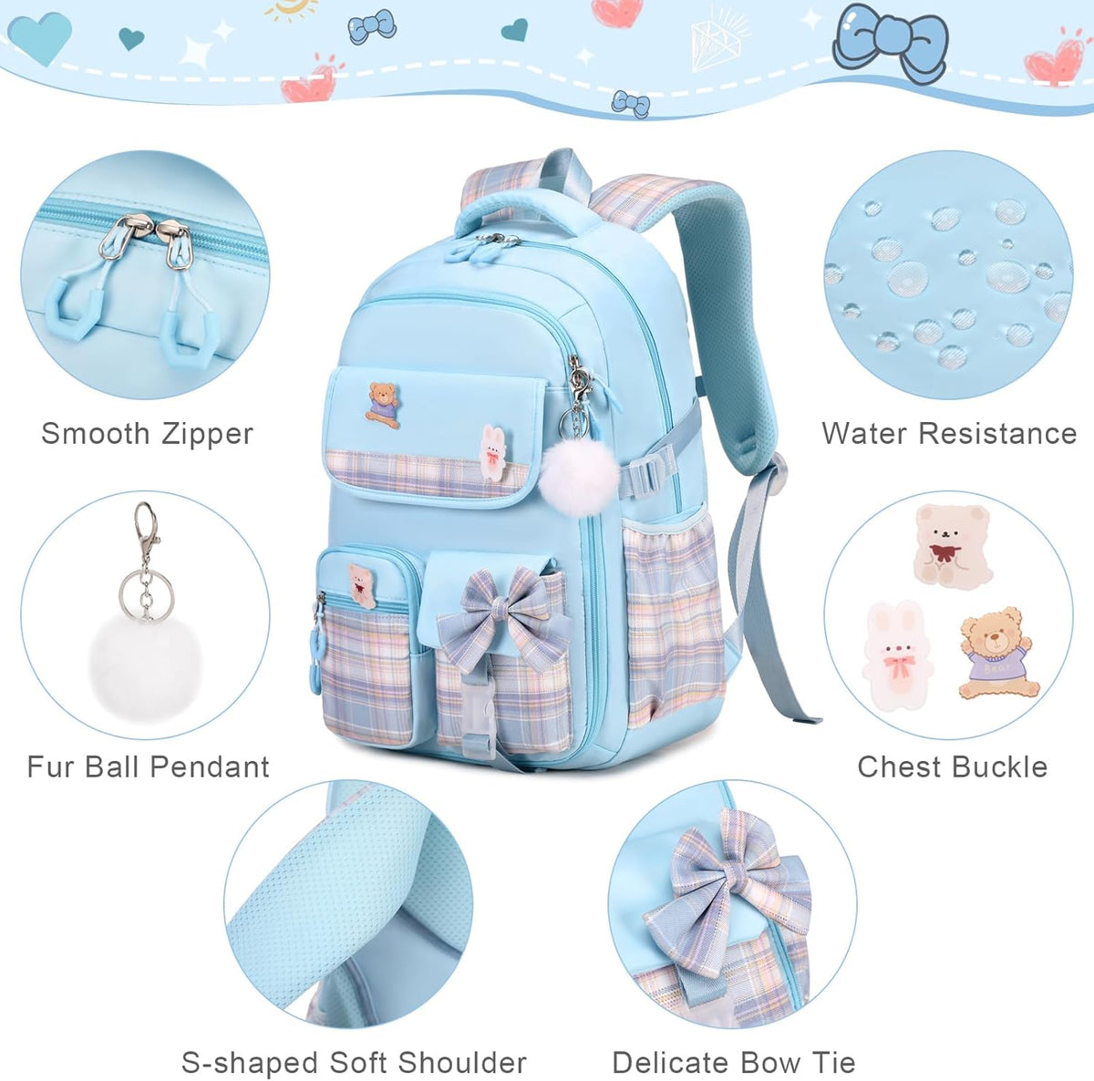ACESAK Girls Backpack - 3PCS Backpack for Girls Cute School Backpacks for Girls Kindergarten - PuriLite