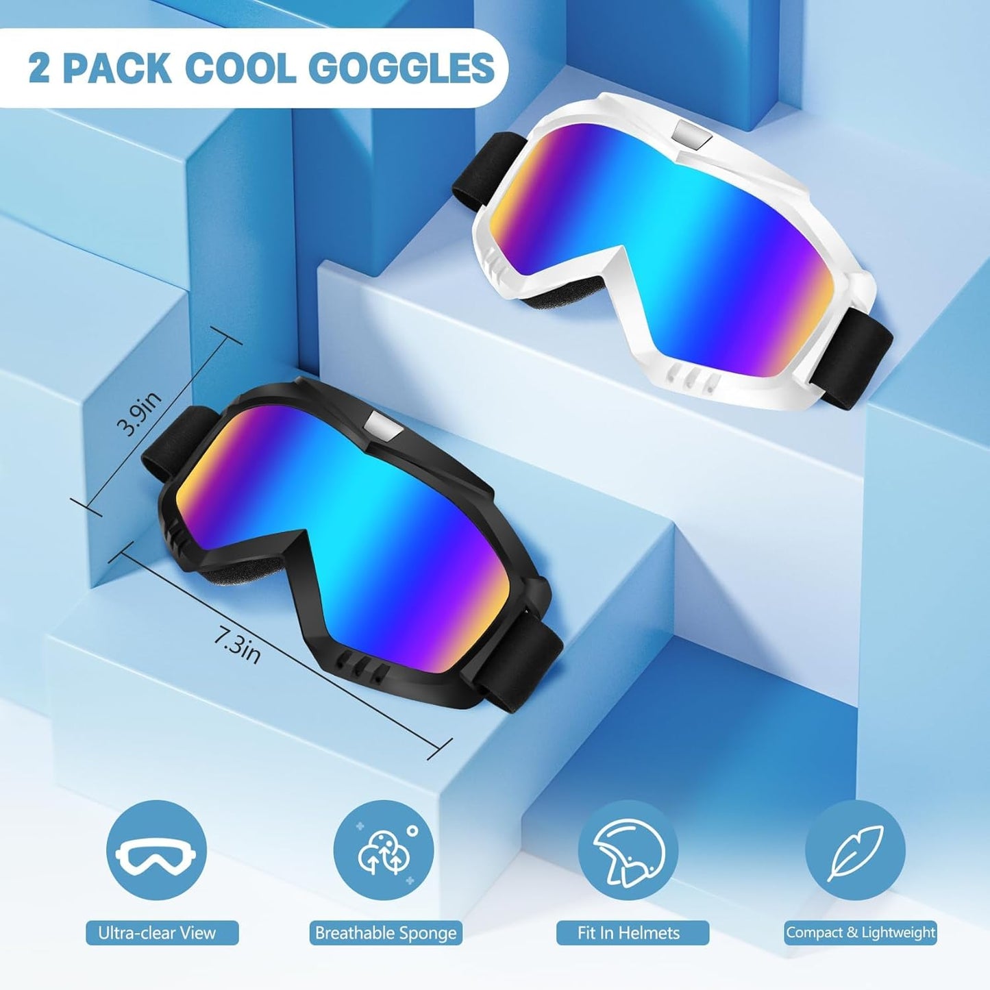 Lievermo Dirt Bike Goggles, Motorcycle Goggles 2 Pack ATV Goggles Riding Goggles Ski Goggles Windproof Glasses Racing Goggles - PuriLite