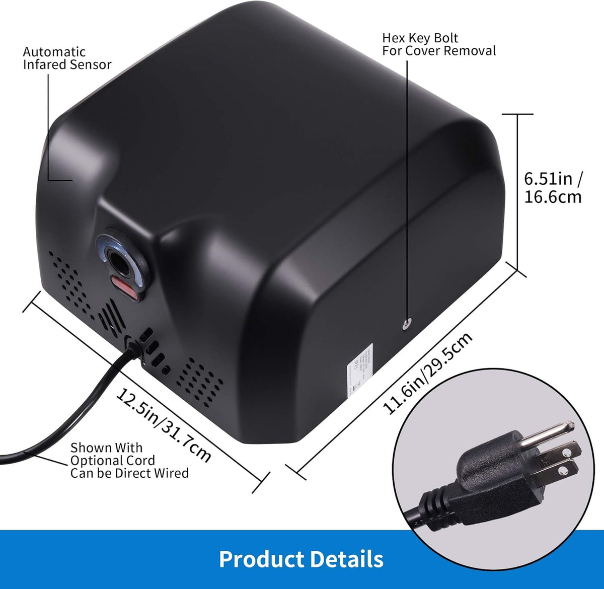 Goetland Stainless Steel Commercial Hand Dryer 1800w Automatic High Speed Heavy Duty Dull Polished - PuriLite