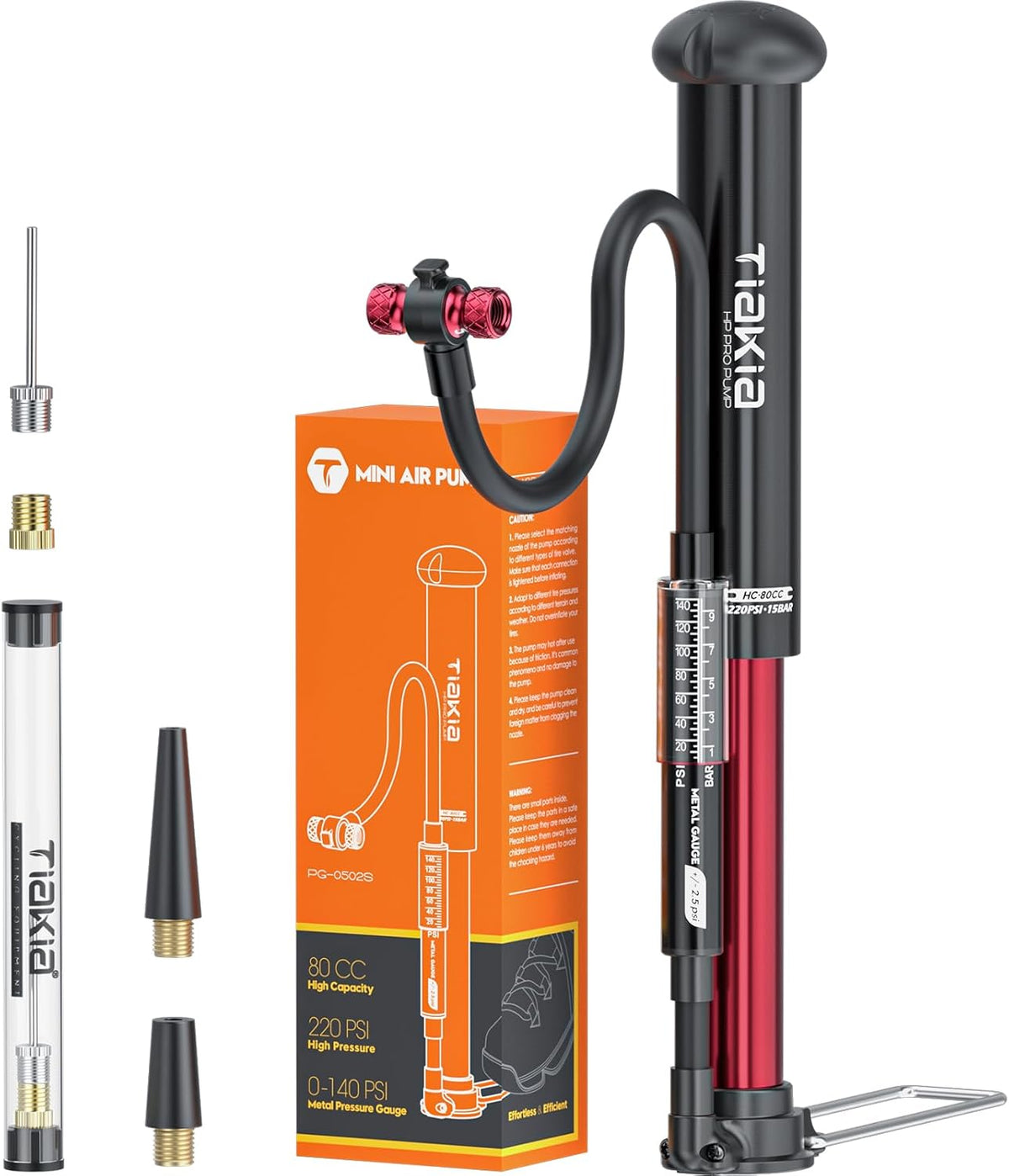 Tiakia Bike Floor Pump with Gauge High Pressure Portable Bike Pump High Volume Aluminum Tire Pump Small Bicycle Air Pump Fits Schrader Presta Valve Hand Pump for Bike Balls - PuriLite