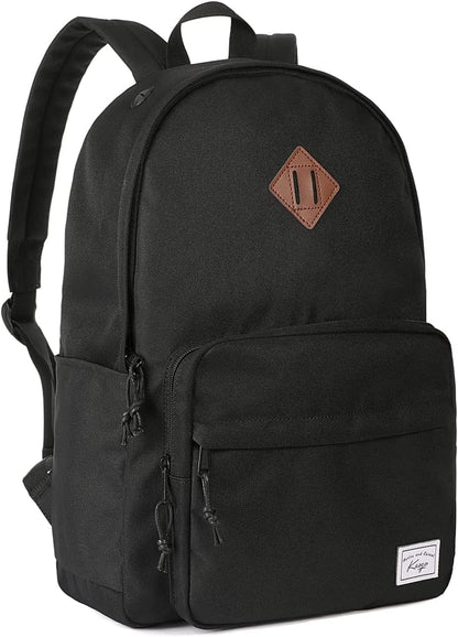 School Backpack, Kasqo 15.6 Inch Classic Lightweight Water-Resistant Backpack for Men Women Teens Girls Boys Kids to School, College, Travel, Work, Black - PuriLite