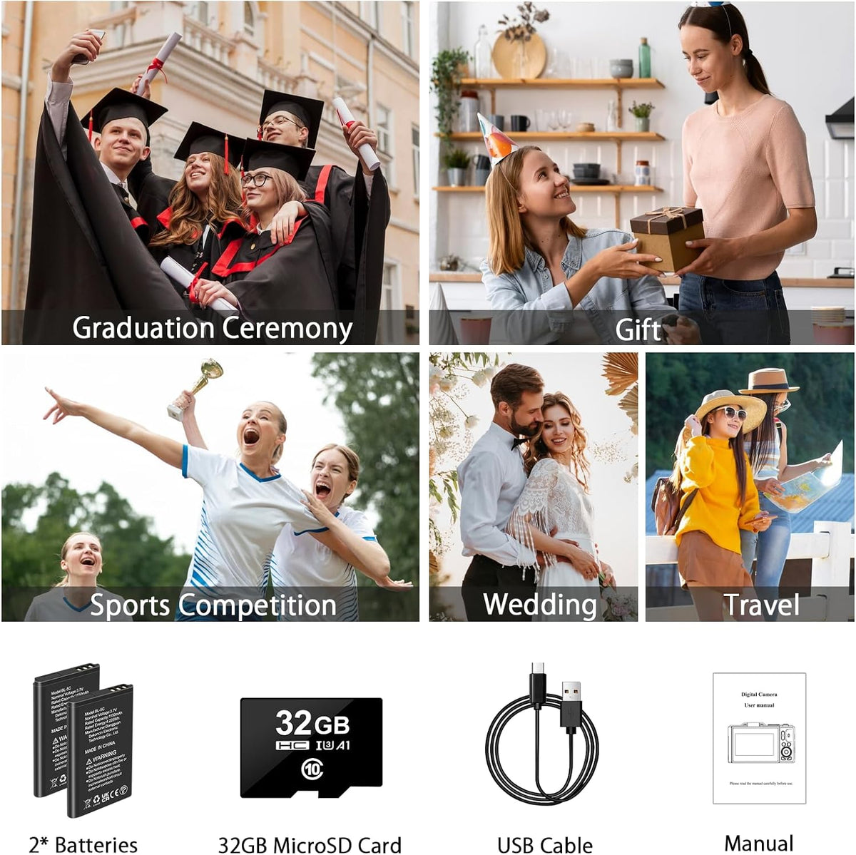 4K Digital Camera - 64MP Point and Shoot Digital Cameras for YouTube - 3.0'' Flip Screen 18X Zoom AutoFocus Vlogging Camera for Photography - Compact Video Camera with 2 Batteries, 32G SD Card - PuriLite