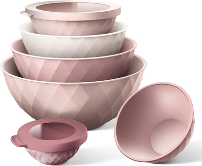 COOK WITH COLOR Mixing Bowls with TPR Lids - 12 Piece Plastic Nesting Bowls Set Includes 6 Prep Bowls and 6 Lids, Microwave Safe Mixing Bowl Set (Mint) - PuriLite