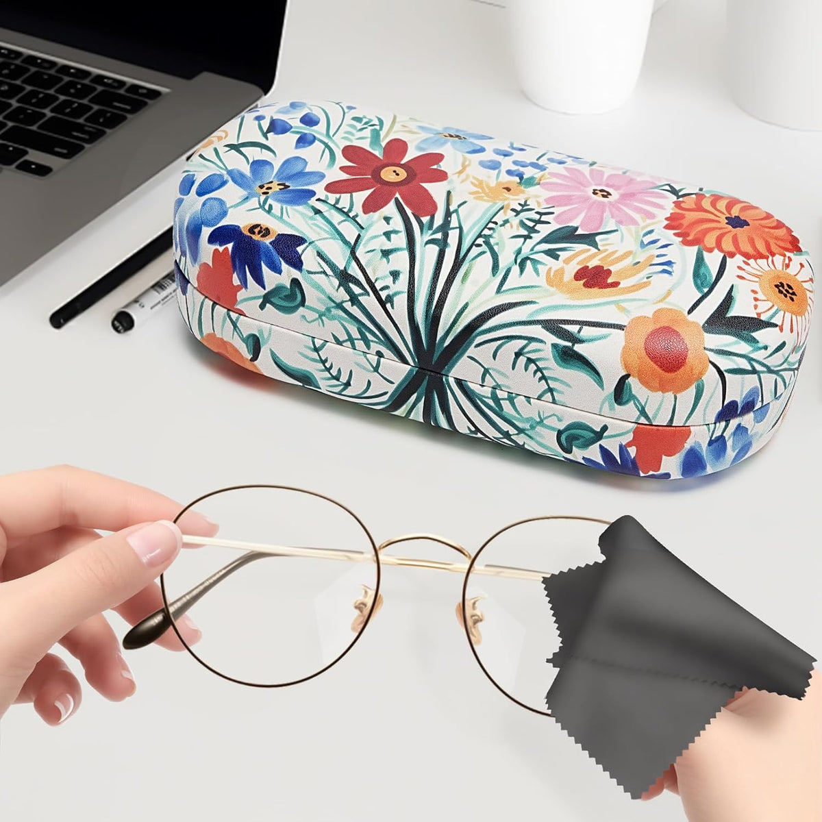 molshine Hard Shell Leather Sunglasses Case,Classic Large Glasses Case for Women Men,Sunglass Eyeglasses - PuriLite
