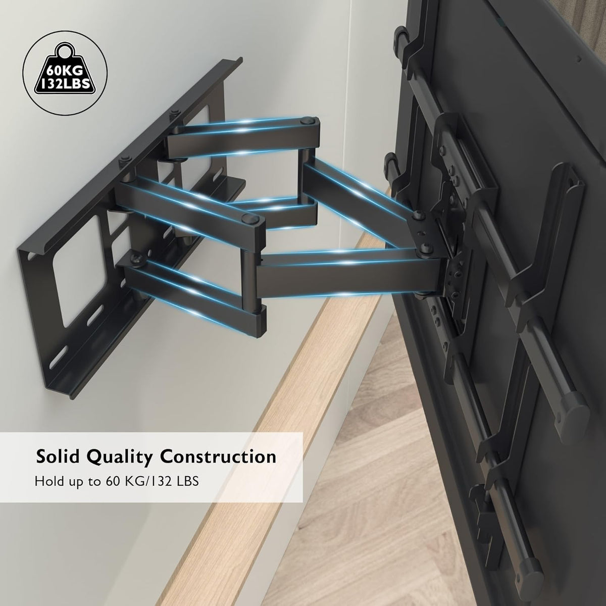 BONTEC Full Motion TV Wall Mount for 37-84 Inch LED LCD OLED Flat Curved TVs, Swivel Tilt Articulating Dual Arm TV Mount Bracket Holds up to 132lbs, Max VESA 600x400mm, Easy Installation - PuriLite