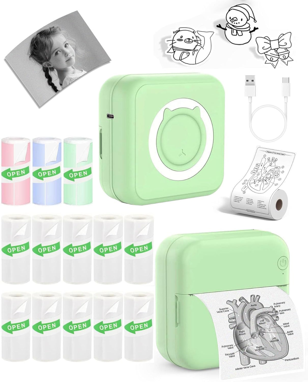 Label Maker - Mini Portable Sticker Printer with 13 Rolls Self-Adhesive Thermal Papers, Labeller Machine for Home Office Study Business Texts Journal, Blue - PuriLite