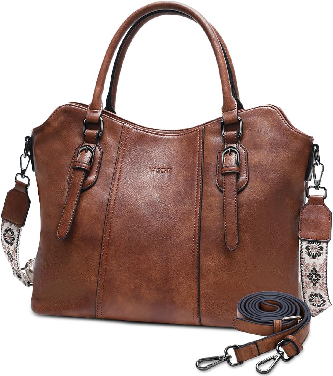 Hobo Bags for Women,VASCHY Vegan Leather Handbag Purse Top Handle Satchel Boho Shoulder Bag with Crossbody Guitar Strap - PuriLite