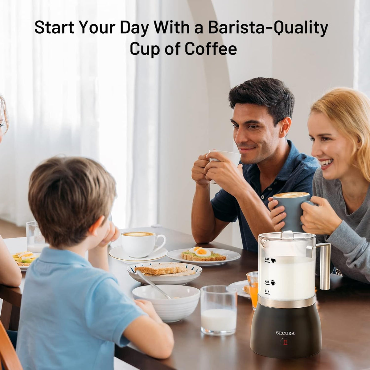 Secura Detachable Milk Frother and Steamer, 17oz Electric Milk Warmer 4-in-1 Hot/Cold Foam Maker for Latte, Cappuccinos, Macchiato, Hot Chocolate - PuriLite