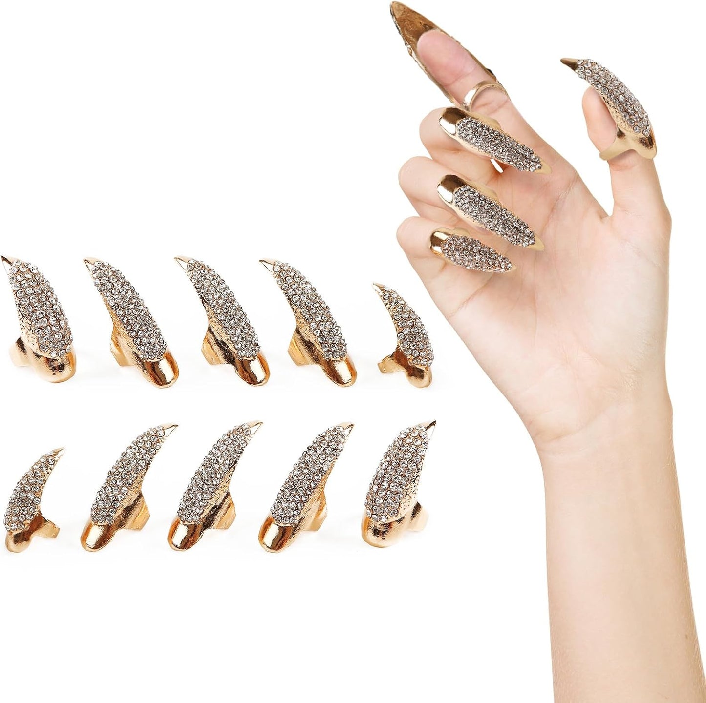 10PCS Finger Claws Fake Long Nail Women Halloween Costume Accessories Vampire Cat Wolf Cosplay, 1 Count (Pack of 10), Metal - PuriLite