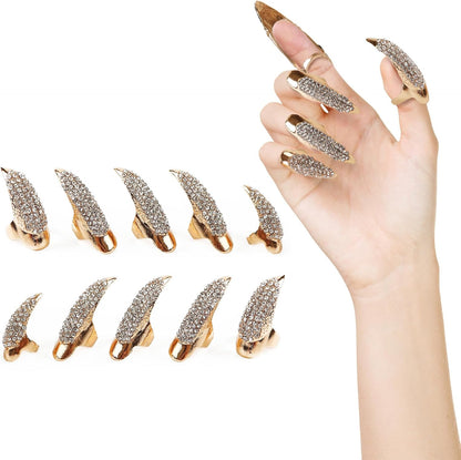 10PCS Finger Claws Fake Long Nail Women Halloween Costume Accessories Vampire Cat Wolf Cosplay, 1 Count (Pack of 10), Metal - PuriLite