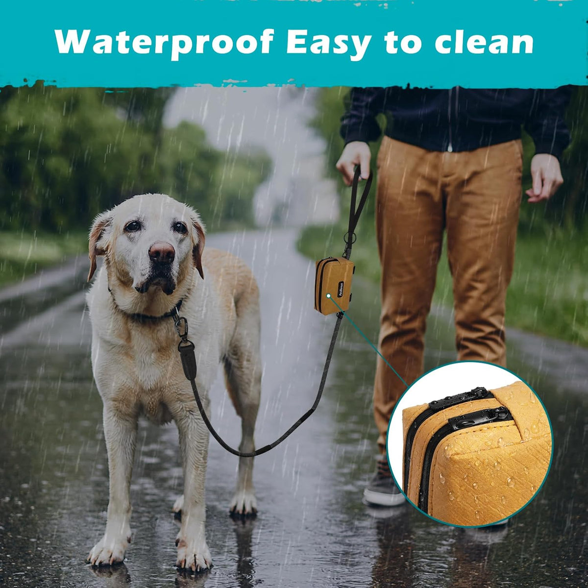 PetBonus Waterproof Dog Poop Bag Holder for leashes, Portable Pet Waste Bag Dispenser, 2 Pouches for Treat Holder and Walking Accessories, Fit All Leashes, Includes 1 Roll of Dog Poop Bags (Green) - PuriLite