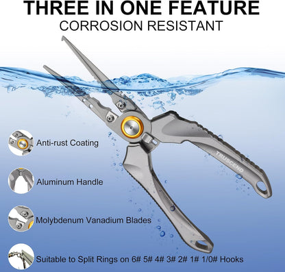 TRUSCEND Lockable Handy Fishing Pliers with Innovative Ergonomic Handle, Saltwater Corrosion Resistant Teflon Coated Fishing Tool, Multi-Function Fishing Gear with Mo-V Cutter, Amazing Fishing Gift - PuriLite
