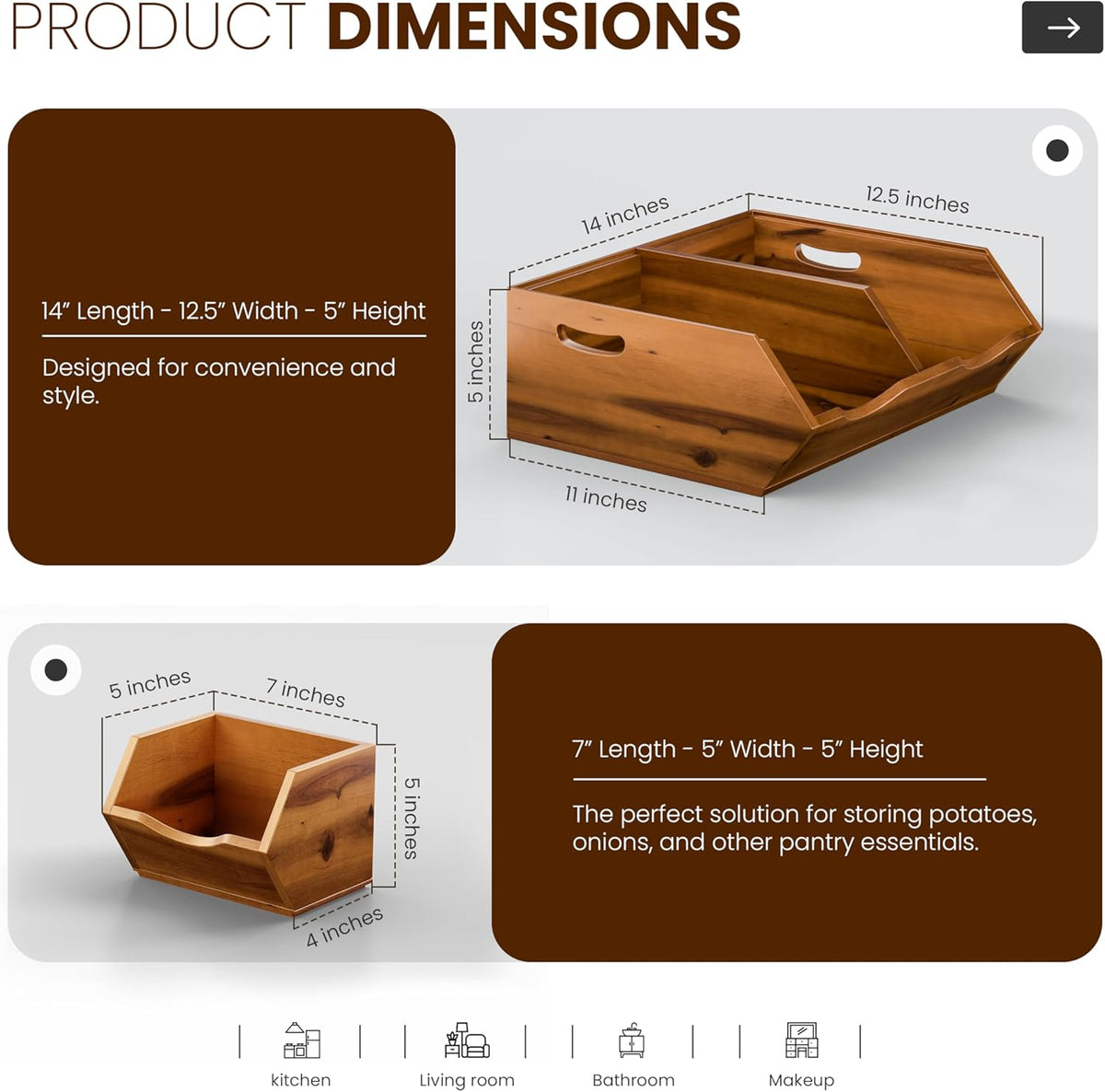 Purilite Select Stackable Acacia Wood Storage Bins - PuriLite