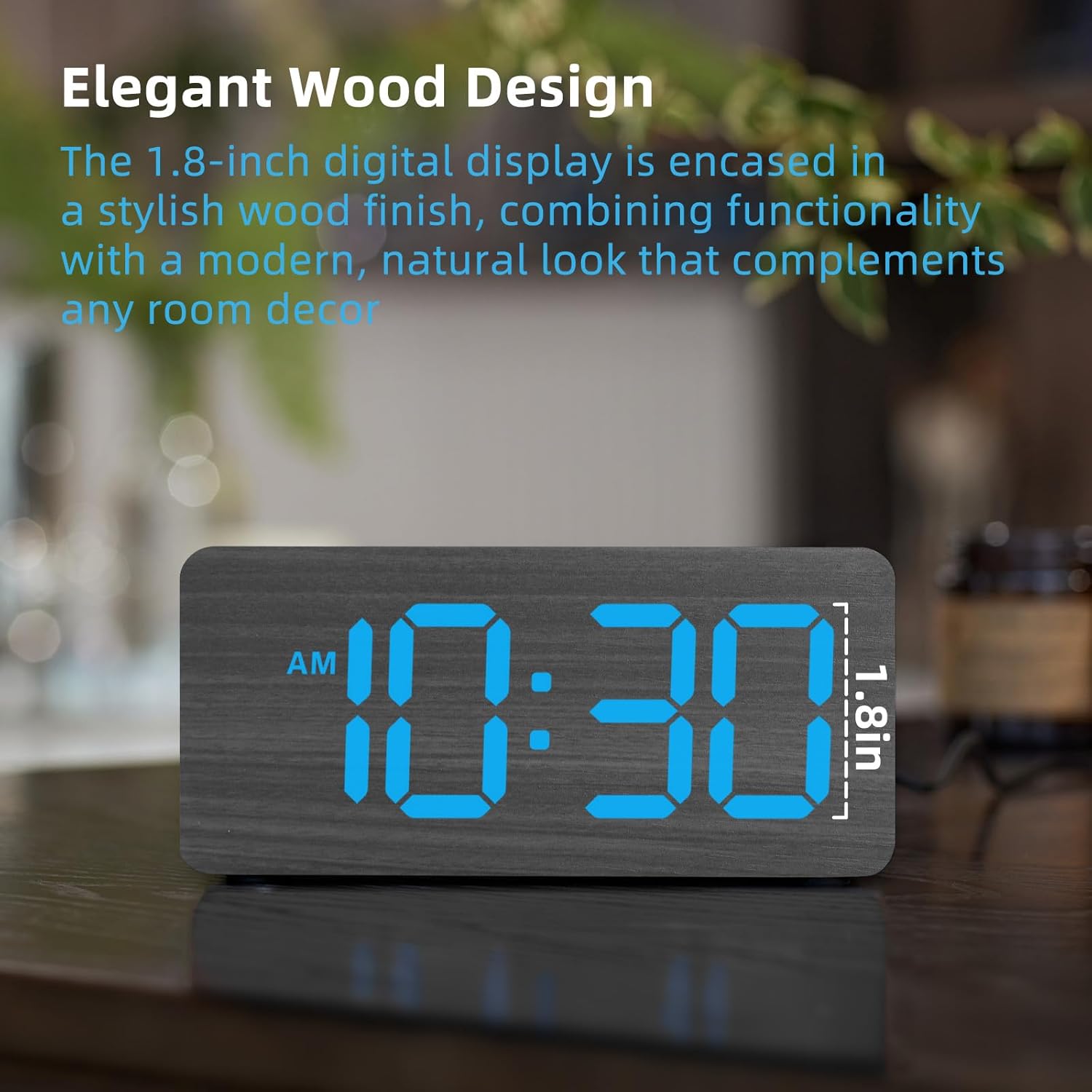 Purilite Select Wooden Digital Alarm Clock with Large LED Display - PuriLite