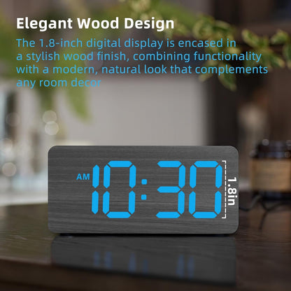 Purilite Select Wooden Digital Alarm Clock with Large LED Display - PuriLite