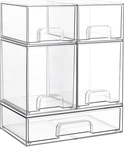 Vtopmart 3 Pack Stackable Clear Plastic Drawer Organizer, Makeup Organizers and Storage for Eyeshadow Palettes, Cosmetics, Beauty Supplies, Ideal for Vanity, Desk, Office, Bathroom Organization - PuriLite