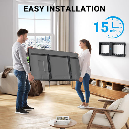 PERLESMITH Fixed TV Wall Mount Bracket Low Profile for 32-82 inch LED, LCD, and OLED Flat Screen TVs - Fits 16”- 24” Wood Studs, Fixed TV Mount with VESA 600 x 400mm Holds up to132lbs (PSLLK1), Black - PuriLite