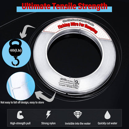 Clear Fishing Wire, Acejoz 656FT Fishing Line Clear Invisible Hanging Wire Strong Nylon String Supports 40 Pounds for Balloon Garland Hanging Decorations - PuriLite