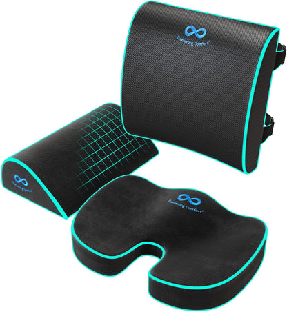 Everlasting Comfort Memory Foam Seat Cushion - Office Chair Cushion for Work, Travel, Car Support Pillow for Driving - Portable Seat for Chairs and Desks - Coussin Chaise - Black - PuriLite