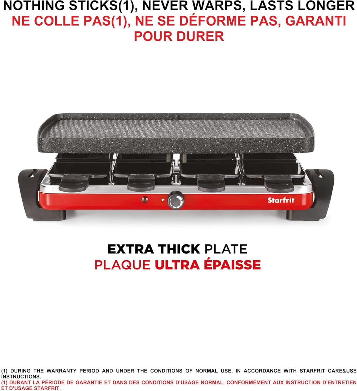 Starfrit The Rock Electric Raclette - 8 Person Party Grill - 8 Spatulas - Reversible Plate - 1500W - PuriLite